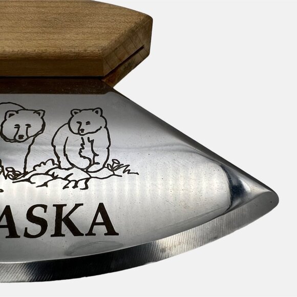 Alaskan ULU Stainless Steel Dough Knife Wood Handle Bear Design 5.5” Blade - Picture 6 of 7